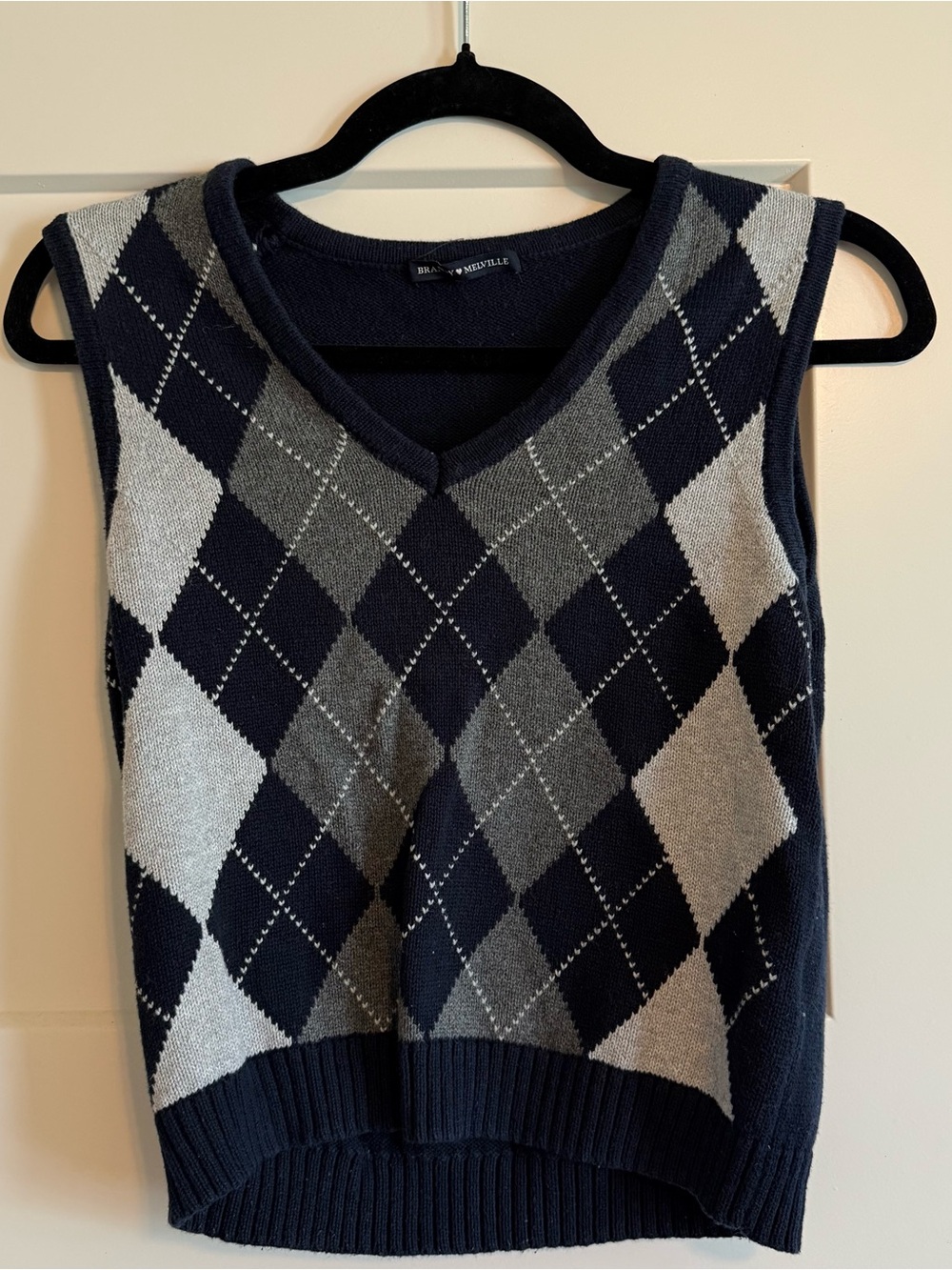 Brandy Melville Navy and Gray Argyle Sweater Vest